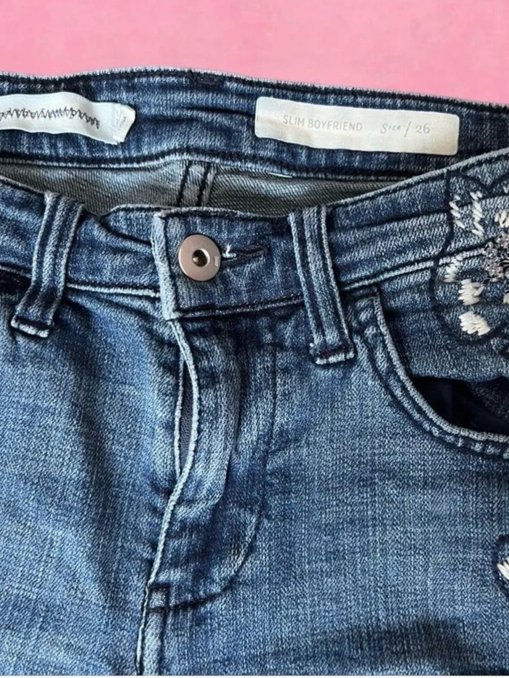 Anthropologie Blue Embroidered Denim Shorts - Picture 4 of 8